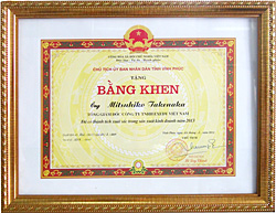 Excellent Entrepreneur Award from Vinh Phuc Province (2013)