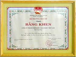 Excellent Employee Welfare Award from the Vietnamese Ministry of Health (2013)